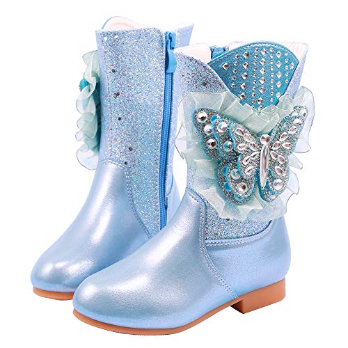 FStory&Winyee Mädchen Prinzessin Schuhe Schmetterling Schneestiefel Kinder ELSA Stiefel Winterstiefel Gefüttert Kurzschaftstiefel Lederstiefel Outdoor Boots Winterschuhe Warm Fasching Kostüm von FStory&Winyee