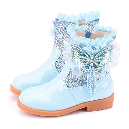FStory&Winyee Mädchen Prinzessin Stiefel ELSA Schuhe Schneestiefel Kinder Winterstiefel Gefüttert Futter Warm Gummistiefel Outdoor Boot Schlupfstiefel Frozen Cosplay Eiskönigin Kostüm Fasching von FStory&Winyee