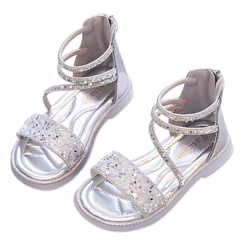 FStory&Winyee Mädchen Römersandalen Hoch Kinder Sommer Schuhe Prinzessin Sandalen Mode Flache Sandaletten Römer Sandalen mit Reißverschluss Schnürung Strass Leder Gummisohle Rosa Gold Schwarz Gr.27-37 von FStory&Winyee