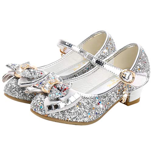 FStory&Winyee Mädchen Schuhe Festlich Kinder Prinzessin Schuhe Partei Absatz Ballerina Elsa Sandalen Glitzer Kristall Schuhe Mädchen Kostüm Zubehör Karneval Party Aufführung Fasching Tanzball 26-38 von FStory&Winyee