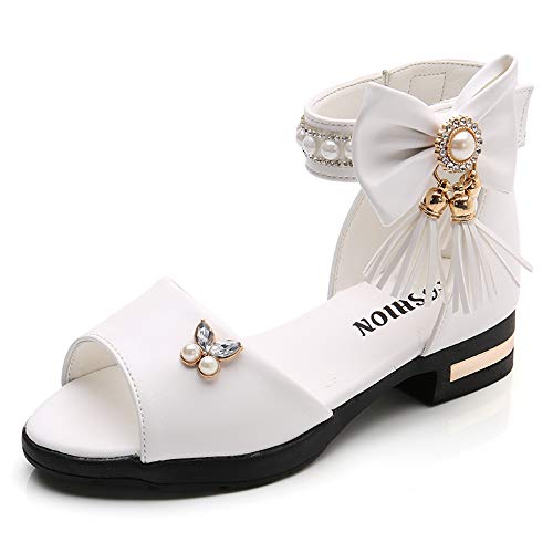 FStory&Winyee Mädchen Schuhe Festlich Römer Sandalen Hoch Kinder Römersandale Sommerschuhe Prinzessin Brautschuhe Mode Sandaletten Klettverschluss Bowknot Tanzen Hochzeit Party Weiß, 33 von FStory&Winyee