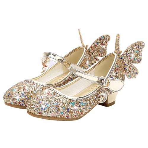 FStory&Winyee Mädchen Schuhe Prinzessin Kinder Ballet Schuhe Absatz Partei Glitzer Schmetterling Kristall Sandalen Ballerina Cinderella ELSA Cosplay Karneval Party Aufführung Fasching, Gold, 25 von FStory&Winyee