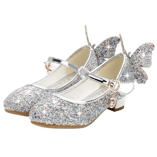 FStory&Winyee Mädchen Schuhe Prinzessin Kinder Ballet Schuhe Absatz Partei Glitzer Schmetterling Kristall Sandalen Ballerina Cinderella ELSA Cosplay Kostüm Karneval Party Aufführung Fasching 26-38 von FStory&Winyee