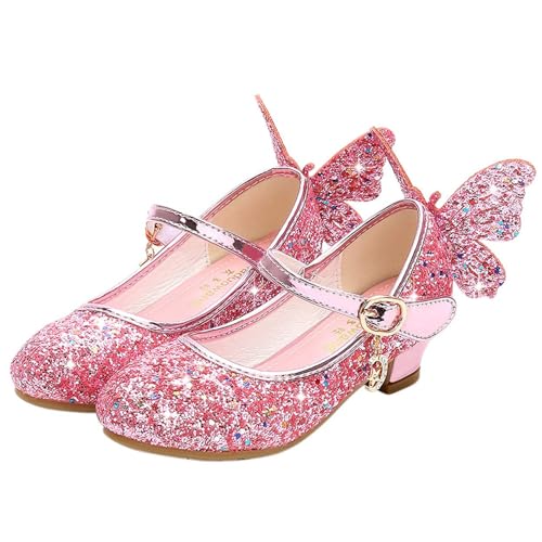 FStory&Winyee Mädchen Schuhe Prinzessin Kinder Ballet Schuhe Absatz Partei Glitzer Schmetterling Kristall Sandalen Ballerina Cinderella ELSA Cosplay Kostüm Karneval Party Aufführung Fasching 26-38 von FStory&Winyee