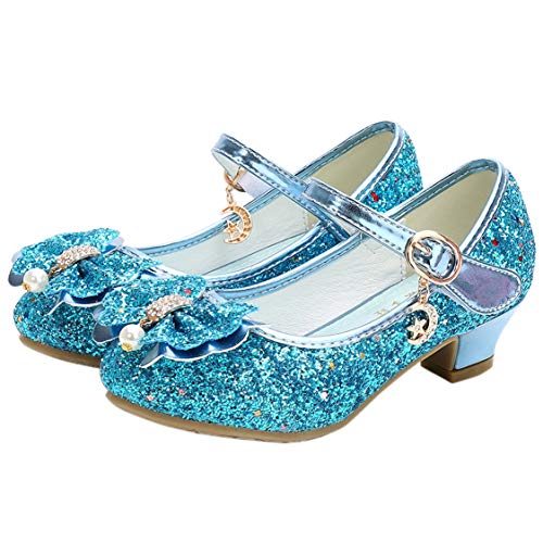 FStory&Winyee Mädchen Schuhe Prinzessin Kinder Hochzeit Absatz Schuhe Ballerinas Ballet Schuhe Partei Glitzer Schmetterling Pailletten Sandalen ELSA Cinderella Cosplay Schuhe Aufführung Kostüm 26-38 von FStory&Winyee
