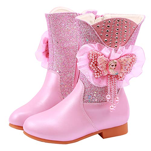 FStory&Winyee Mädchen Stiefel Prinzessin ELSA Schuhe Kinder Schneestiefel Winterstiefel Gefüttert Kurzschaftstiefel Lederstiefel Outdoor Boots Eiskönigin Kostüm Fasching Frozen Cosplay Party von FStory&Winyee