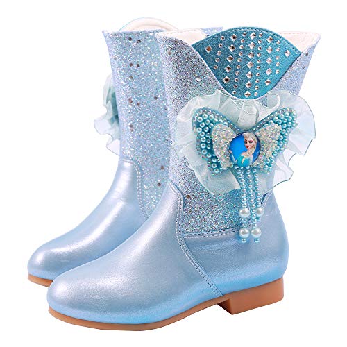 FStory&Winyee Mädchen Stiefel Prinzessin ELSA Schuhe Kinder Schneestiefel Winterstiefel Gefüttert Kurzschaftstiefel Lederstiefel Outdoor Boots Eiskönigin Kostüm Fasching Frozen Cosplay Party von FStory&Winyee