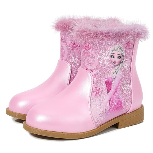 FStory&Winyee Schneestiefel Mädchen Prinzessin Schuhe ELSA Stiefel Kinder Winterstiefel mit Warmem Gefüttert Futter Gummistiefel Outdoor Schlupfstiefel Eiskönigin Kostüm Zubehör Karneval,Pink,35 EU von FStory&Winyee