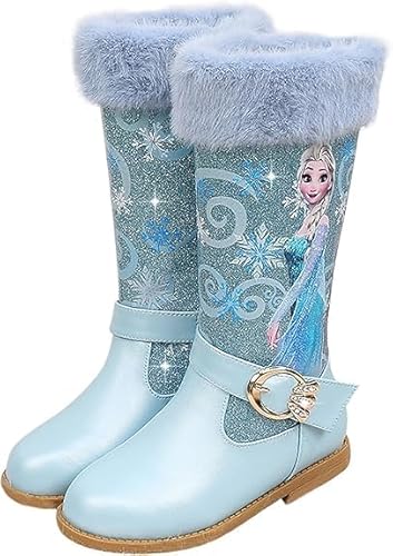 FStory&Winyee Schneestiefel Mädchen Prinzessin Schuhe ELSA Stiefel Kinder Winterstiefel mit Warmem Gefüttert Futter Gummistiefel Outdoor Schlupfstiefel Eiskönigin Kostüm Zubehör Karneval, Blau2, 28EU von FStory&Winyee