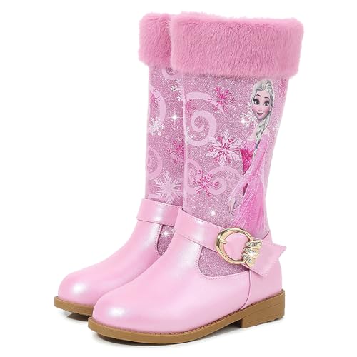 FStory&Winyee Schneestiefel Mädchen Prinzessin Schuhe ELSA Stiefel Kinder Winterstiefel mit Warmem Gefüttert Futter Gummistiefel Outdoor Schlupfstiefel Eiskönigin Kostüm Zubehör Karneval, Rosa2, 29EU von FStory&Winyee