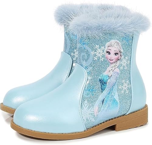 FStory&Winyee Schneestiefel Mädchen Prinzessin Schuhe ELSA Stiefel Kinder Winterstiefel mit Warmem Gefüttert Futter Gummistiefel Outdoor Schlupfstiefel Eiskönigin Kostüm Zubehör Karneval,Blau,31 EU von FStory&Winyee