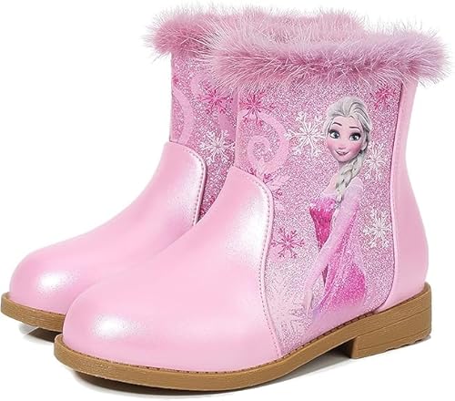 FStory&Winyee Schneestiefel Mädchen Prinzessin Schuhe ELSA Stiefel Kinder Winterstiefel mit Warmem Gefüttert Futter Gummistiefel Outdoor Schlupfstiefel Eiskönigin Kostüm Zubehör Karneval,Pink,30 EU von FStory&Winyee