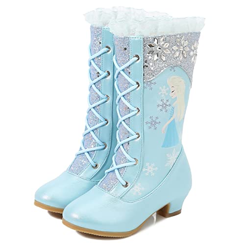 FStory&Winyee Schneestiefel Mädchen Prinzessin Stiefel ELSA Schuhe Kinder Winterstiefel mit Warmem Gefüttert Futter Gummistiefel Outdoor Boot Schlupfstiefel Eiskönigin Kostüm Zubehör Fasching von FStory&Winyee
