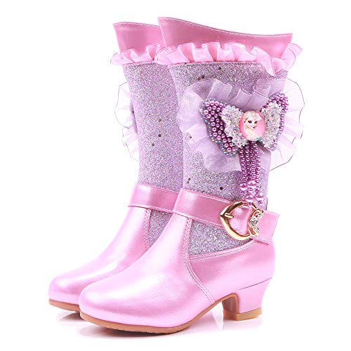 FStory&Winyee Schneestiefel Mädchen Prinzessin Stiefel ELSA Schuhe Kinder Winterstiefel mit Warmem Gefüttert Futter Gummistiefel Outdoor Boot Schlupfstiefel Eiskönigin Kostüm Zubehör Fasching von FStory&Winyee