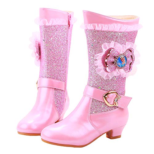 FStory&Winyee Schneestiefel Mädchen Prinzessin Stiefel ELSA Schuhe Kinder Winterstiefel mit Warmem Gefüttert Futter Lederstiefel Outdoor Schlupfstiefel Eiskönigin Kostüm Zubehör Karneval von FStory&Winyee