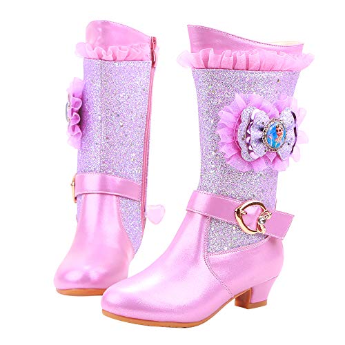 FStory&Winyee Schneestiefel Mädchen Prinzessin Stiefel ELSA Schuhe Kinder Winterstiefel mit Warmem Gefüttert Futter Lederstiefel Outdoor Schlupfstiefel Eiskönigin Kostüm Zubehör Karneval von FStory&Winyee