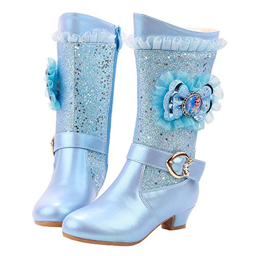 FStory&Winyee Schneestiefel Mädchen Prinzessin Stiefel ELSA Schuhe Kinder Winterstiefel mit Warmem Gefüttert Futter Lederstiefel Outdoor Schlupfstiefel Eiskönigin Kostüm Zubehör Karneval von FStory&Winyee