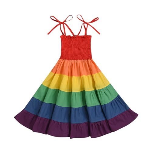 FStory&Winyee Sommerkleid Mädchen Regenbogen Kleid Prinzessin A-Linie Baumwolle Ärmellos Fasching Karneval Köln CSD Kostüm Bunt Kinder Trägerkleid Partei Festkleid Casual Elegant 90-140cm 1-17 Jahre von FStory&Winyee