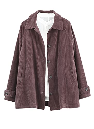 FTCayanz Damen Bluse Jacke Cordjacke Herbst Hemdjacke Übergangsjacke Elegant Langarm Shirt Mantel Kaffee 2XL von FTCayanz