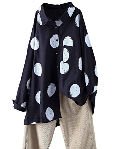 FTCayanz Damen Bluse Langarm Shirts Polka-Dots Locker Hemd Freizeit Oberteil Schwarz XL von FTCayanz