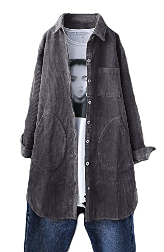 FTCayanz Damen Cord Jacke Übergangsjacke Herbst Button-Down Shirts Lang Mantel Outwear Grau XXL FTCayanz Damen Cord Jacke Übergangsjacke Herbst Button-Down Shirts Lang Mantel Outwear Grau XXL von FTCayanz