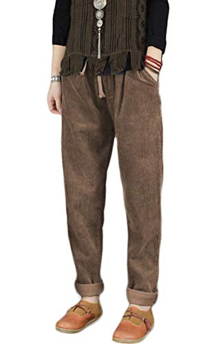 FTCayanz Damen Cordhose Haremshose Elastischer Bund Lange Hosen Freizeithose mit Tunnelzug Khaki S von FTCayanz