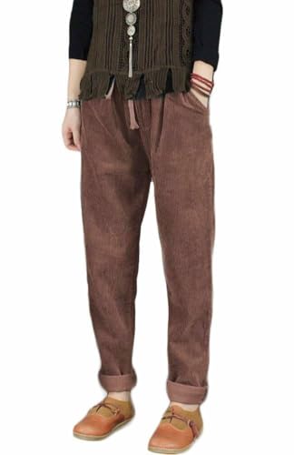 FTCayanz Damen Cordhose Haremshose Elastischer Bund Lange Hosen Freizeithose mit Tunnelzug Khaki XL von FTCayanz