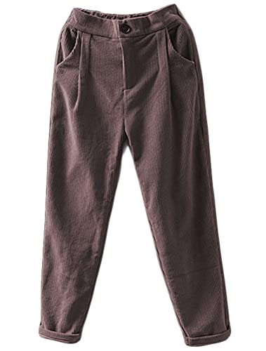 FTCayanz Damen Haremshose Cordhose Herbst Baumwolle Tapered Lang Hose Lockere Pluderhose Kaffee L von FTCayanz