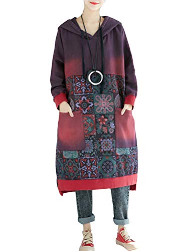 FTCayanz Damen Hoodie Kleid Pullover Oversize Kapuzenpullover Lange Sweatshirts Pulloverkleider 2-Burgund von FTCayanz