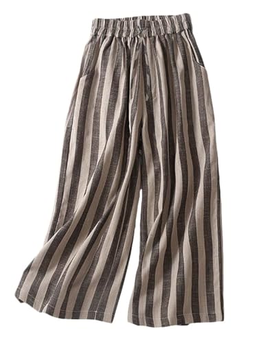 FTCayanz Damen Leinen Culottes Hose Leichte Weitem Bein Sommerhose mit Kordelzug Schwarzer Streifen M FTCayanz Damen Leinen Culottes Hose Leichte Weitem Bein Sommerhose mit Kordelzug Schwarzer Streifen M von FTCayanz
