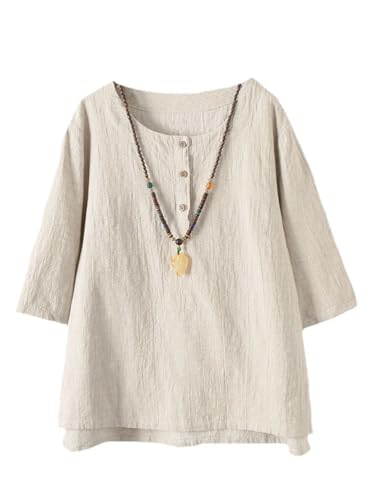 FTCayanz Damen Leinen Tops Shirts Sommer Casual Jacquard Tunika Bluse - Orange - XX-Large von FTCayanz