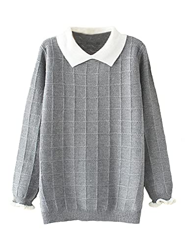 FTCayanz Damen Pullover Strickpullover Langarm Sweatshirt Elegant Langarmshirt Oversize Oberteile Tops Grau XL von FTCayanz