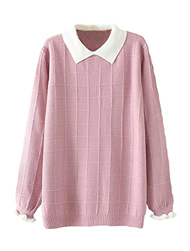 FTCayanz Damen Pullover Strickpullover Langarm Sweatshirt Elegant Langarmshirt Oversize Oberteile Tops Rosa L von FTCayanz