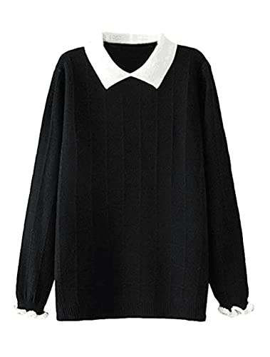 FTCayanz Damen Pullover Strickpullover Langarm Sweatshirt Elegant Langarmshirt Oversize Oberteile Tops Schwarz XL von FTCayanz