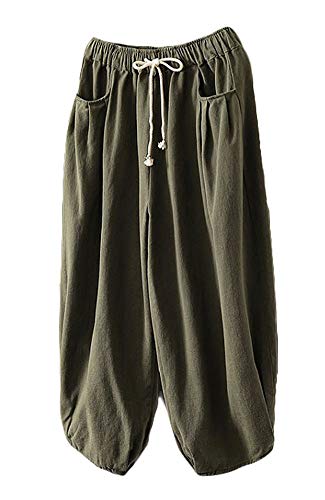 FTCayanz Damen Weite Baggy Haremshose Freizeithose Sommer Baumwolle Lockere Palazzo Hosen mit Taschen Armeegrün M FTCayanz Damen Weite Baggy Haremshose Freizeithose Sommer Baumwolle Lockere Palazzo Hosen mit Taschen Armeegrün M von FTCayanz