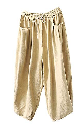 FTCayanz Damen Weite Baggy Haremshose Freizeithose Sommer Baumwolle Lockere Palazzo Hosen mit Taschen Beige XL FTCayanz Damen Weite Baggy Haremshose Freizeithose Sommer Baumwolle Lockere Palazzo Hosen mit Taschen Beige XL von FTCayanz