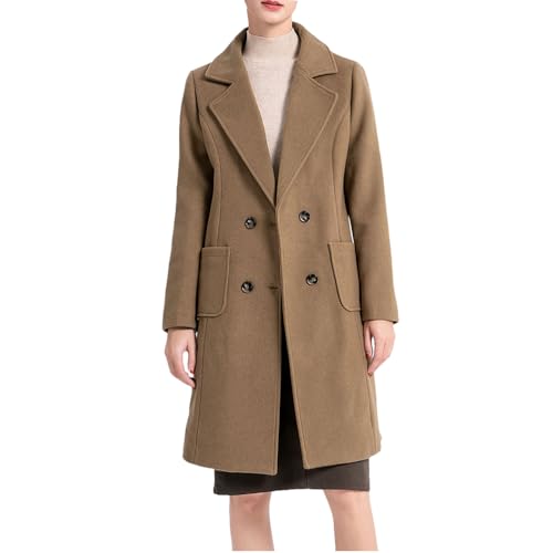 FTCayanz Damen Wintermantel Lang Wollmantel Trenchcoat Klassischer Zweireihiger Reversmantel Winterjacke Midi-Länge Braun M von FTCayanz