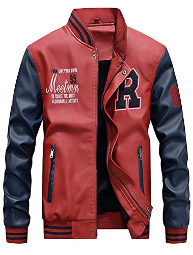 FTCayanz Herren Baseball Mantel Jacken Langarm Bomberjacke Winterjacke Stehkragen Freizeit Fliegerjacke Übegangsjacke Rot L von FTCayanz