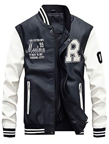 FTCayanz Herren Baseball Mantel Jacken Langarm Bomberjacke Winterjacke Stehkragen Freizeit Fliegerjacke Übegangsjacke Weiß M von FTCayanz