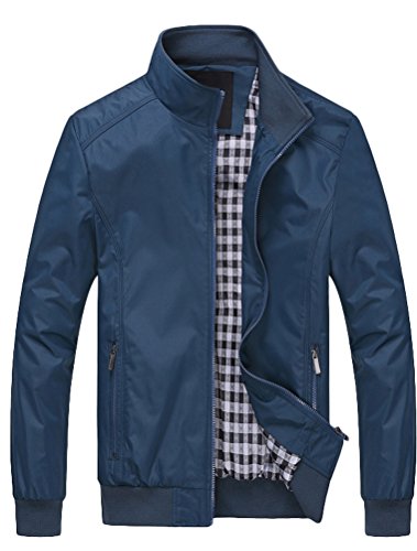 FTCayanz Herren Bomberjacke Übergangsjacke mit Stehkragen Jacke Kurz Mantel für Business Freizeit Blau 3XL von FTCayanz