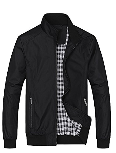 FTCayanz Herren Bomberjacke Übergangsjacke mit Stehkragen Jacke Kurz Mantel für Business Freizeit Schwarz 2XL von FTCayanz