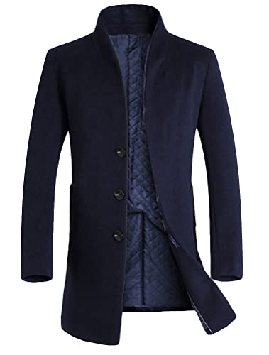 FTCayanz Herren Mantel Business Wollmantel Warm Wintermantel Lange Jacken Dick Dunkelblau 2XL von FTCayanz