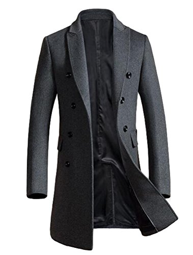 FTCayanz Herren Mantel Wintermantel Slim Fit Wollmantel Business Herrenmantel Lange Trenchcoat Jacken Grau 2XL von FTCayanz