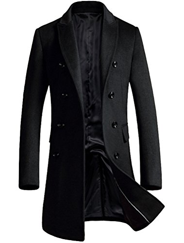 FTCayanz Herren Mantel Wintermantel Slim Fit Wollmantel Business Herrenmantel Lange Trenchcoat Jacken Schwarz L von FTCayanz