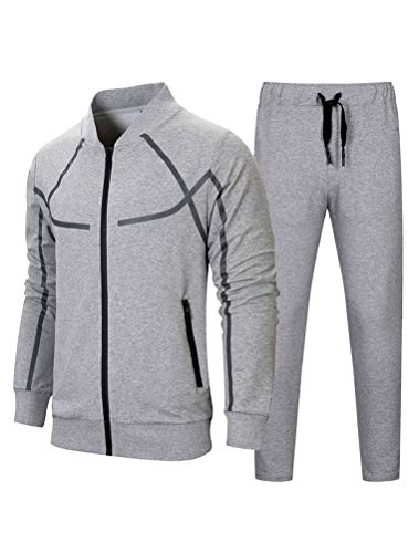 FTCayanz Herren Trainingsanzug Jogginganzug Sportanzug Männer Jogging Anzug Sweatshirt Hose 1-Grau L von FTCayanz