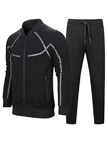 FTCayanz Herren Trainingsanzug Jogginganzug Sportanzug Männer Jogging Anzug Sweatshirt Hose 1-Schwarz L von FTCayanz