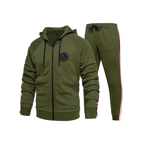 FTCayanz Herren Trainingsanzug Jogginganzug Sportanzug Männer Jogging Anzug Sweatshirt Hose 2-Army Green L von FTCayanz