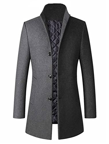 FTCayanz Herren Trenchcoat Wollmischung Slim Fit Top Coat Einreiher Business Overcoat, Graues Fleece, XXL von FTCayanz