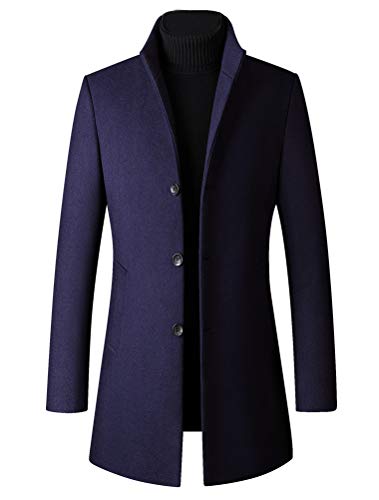 FTCayanz Herren Trenchcoat Wollmischung Slim Fit Top Coat Einreihig Business Overcoat - Blau - X-Large von FTCayanz