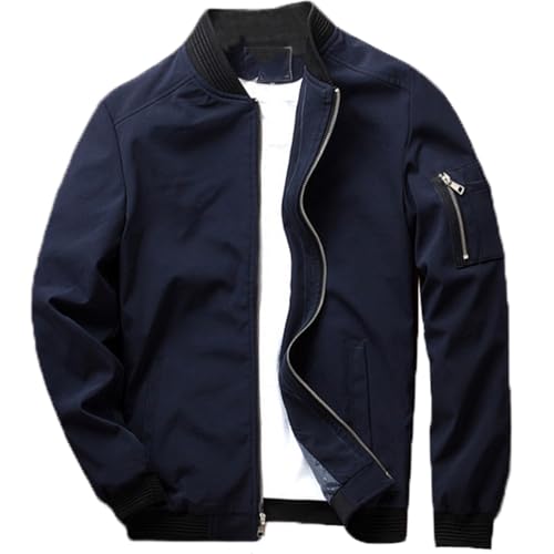FTCayanz Herren Übergangsjacke Bomberjacke Leichte Blouson Jacke Sommer Stehkragen Windbreaker Jacken Blau M von FTCayanz